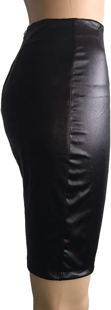 Leather Skirts for Women Midi Length Trendy Fashion High Elastic Waist PU Slim Fit Lace Up Business Short Skirts