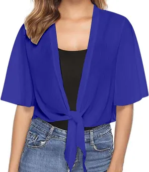 Lightweight Cardigans for Women Chiffon Sheer Shrug Short Sleeve tie Front Cardigan Summer Cropped Cardigan