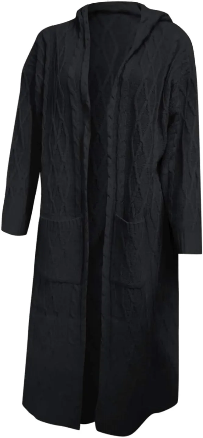 Long Cardigan Sweaters for Women Cardigan for Women with Hood Plus Size Long Sleeve Cable Knit Cardigan Outwear