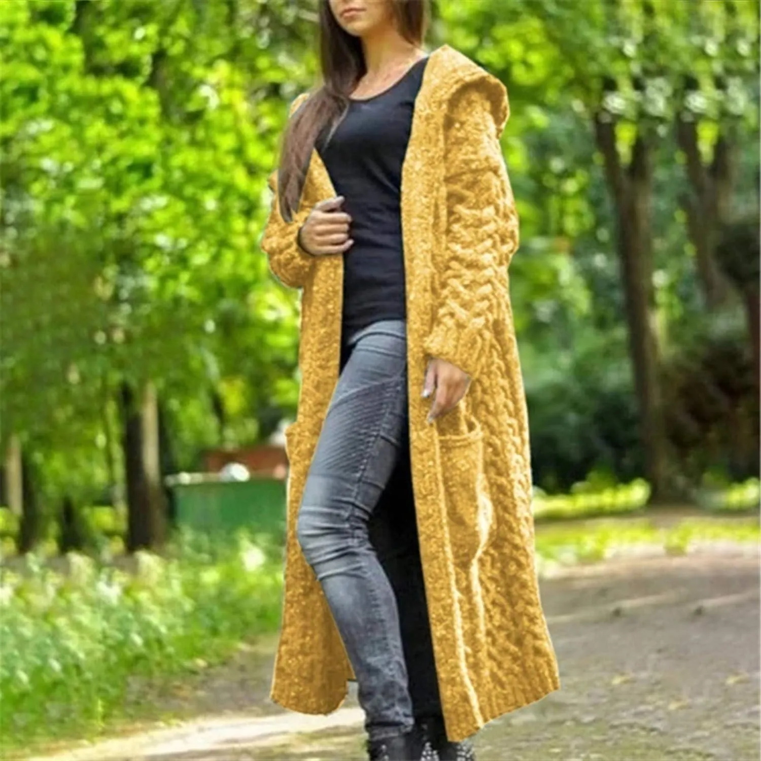 Long Cardigan Sweaters for Women Fall Winter Coats Cable Knit Casual Open Front Long Sleeve Sweater Plus Size Outercoat