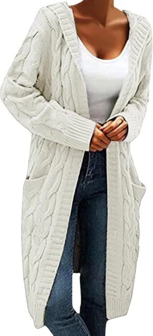 Long Cardigan Sweaters for Women Trendy Chunky Cable Knit Cardigans Open Front Long Sleeve Sweater Coat Outerwear