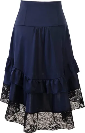 Long Skirts for Women Trendy Lace Patchwork Gothic Party Retro High Elastic Waist Halloween Dress Skirt Clubwear