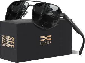 LUENX Aviator Sunglasses for Men Square Polarized Polygon Lens - UV 400 Protection with Accessories 61MM Driving Outdoor