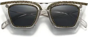 Luxury Crystal Diamond Sunglasses Women Vintage Cat Eye Party Eyewear Sparkling Rhinestone Gradient Color Oversized Shades