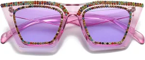 Luxury Crystal Diamond Sunglasses Women Vintage Cat Eye Party Eyewear Sparkling Rhinestone Gradient Color Oversized Shades