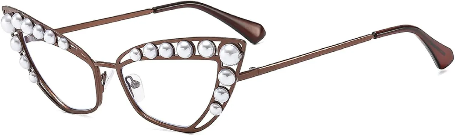 Luxury Diamond Pearl Sunglasses Women Cat Eye Sun Glasses for Women Vintage Shades Female Metal Frame