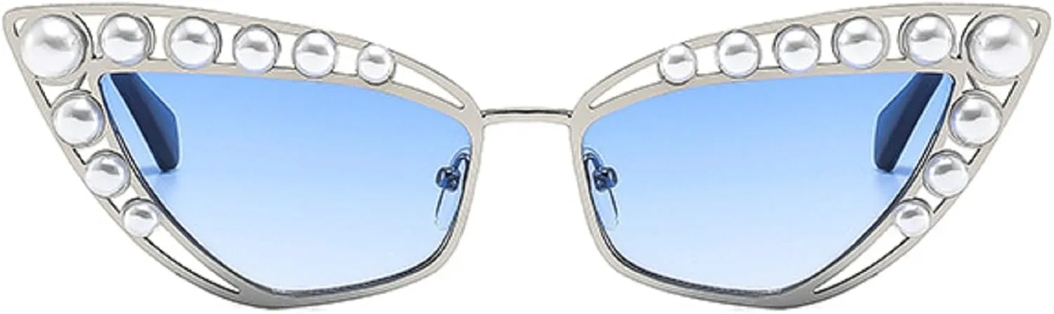Luxury Diamond Pearl Sunglasses Women Cat Eye Sun Glasses for Women Vintage Shades Female Metal Frame