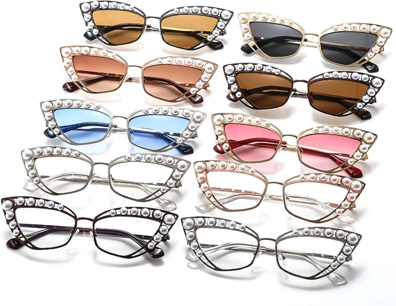 Luxury Diamond Pearl Sunglasses Women Cat Eye Sun Glasses for Women Vintage Shades Female Metal Frame