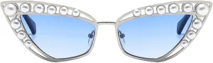 Luxury Diamond Pearl Sunglasses Women Cat Eye Sun Glasses for Women Vintage Shades Female Metal Frame