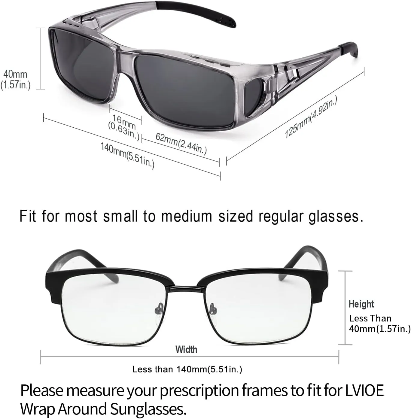 LVIOE Over Glasses Sunglasses Wrap Around Polarized Sunglasses for Men Women Fit Over Prescription Glasses with UV Protection