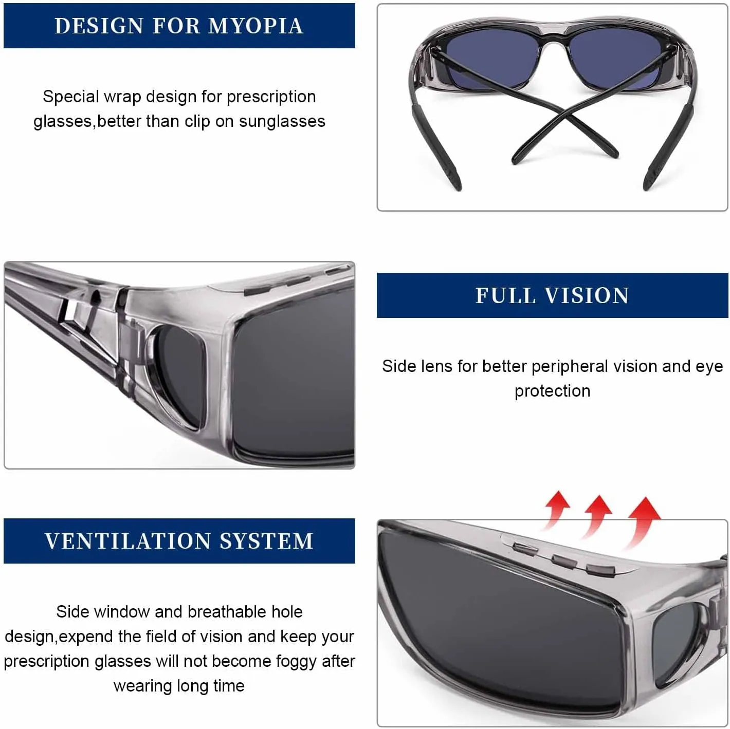 LVIOE Over Glasses Sunglasses Wrap Around Polarized Sunglasses for Men Women Fit Over Prescription Glasses with UV Protection