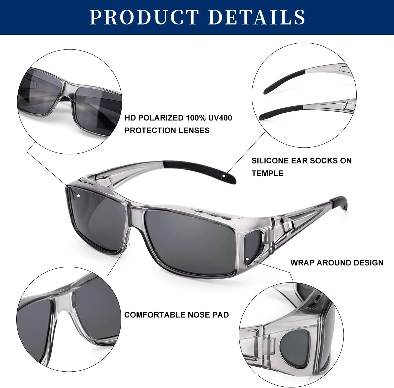 LVIOE Over Glasses Sunglasses Wrap Around Polarized Sunglasses for Men Women Fit Over Prescription Glasses with UV Protection