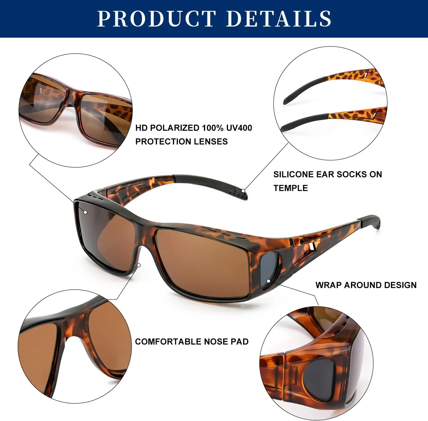 LVIOE Over Glasses Sunglasses Wrap Around Polarized Sunglasses for Men Women Fit Over Prescription Glasses with UV Protection