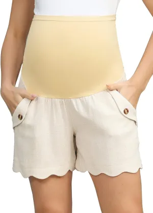 Maacie Maternity Shorts High Waist Scalloped Leg Opening Shorts with Pockets