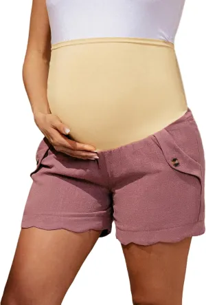 Maacie Maternity Shorts High Waist Scalloped Leg Opening Shorts with Pockets