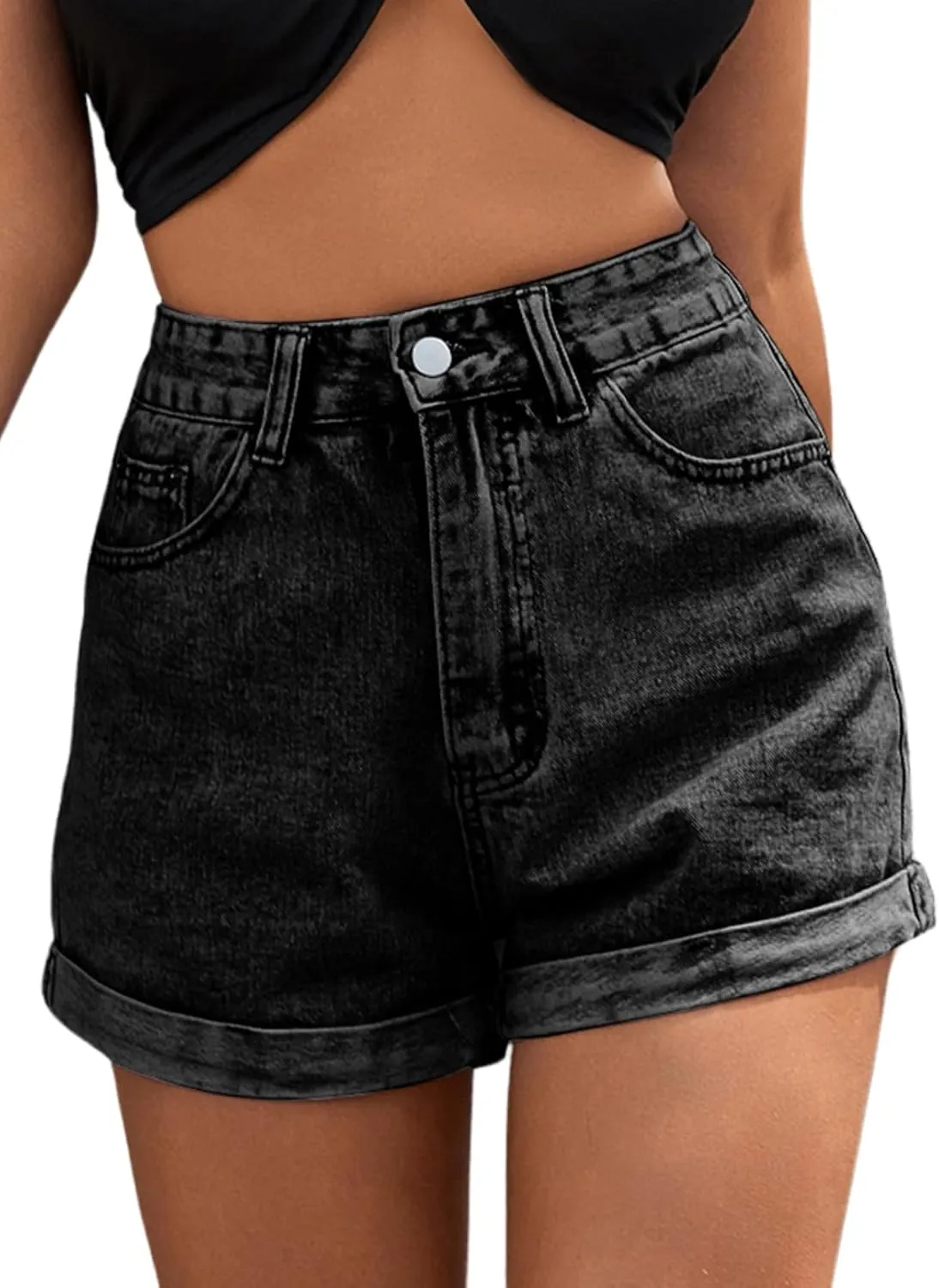 MakeMeChic Women's Casual Roll Up Hem Jean Shorts Straight Leg High Waist Zipper Denim Shorts