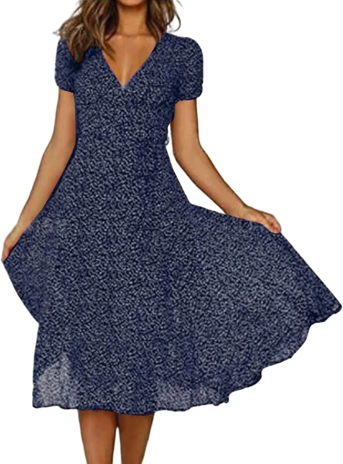 Maxi Dresses for Women 2025 Summer Floral Printed Short Sleeve V Neck Tunic Maxi Dresses Flowy Hem Swing Dresse