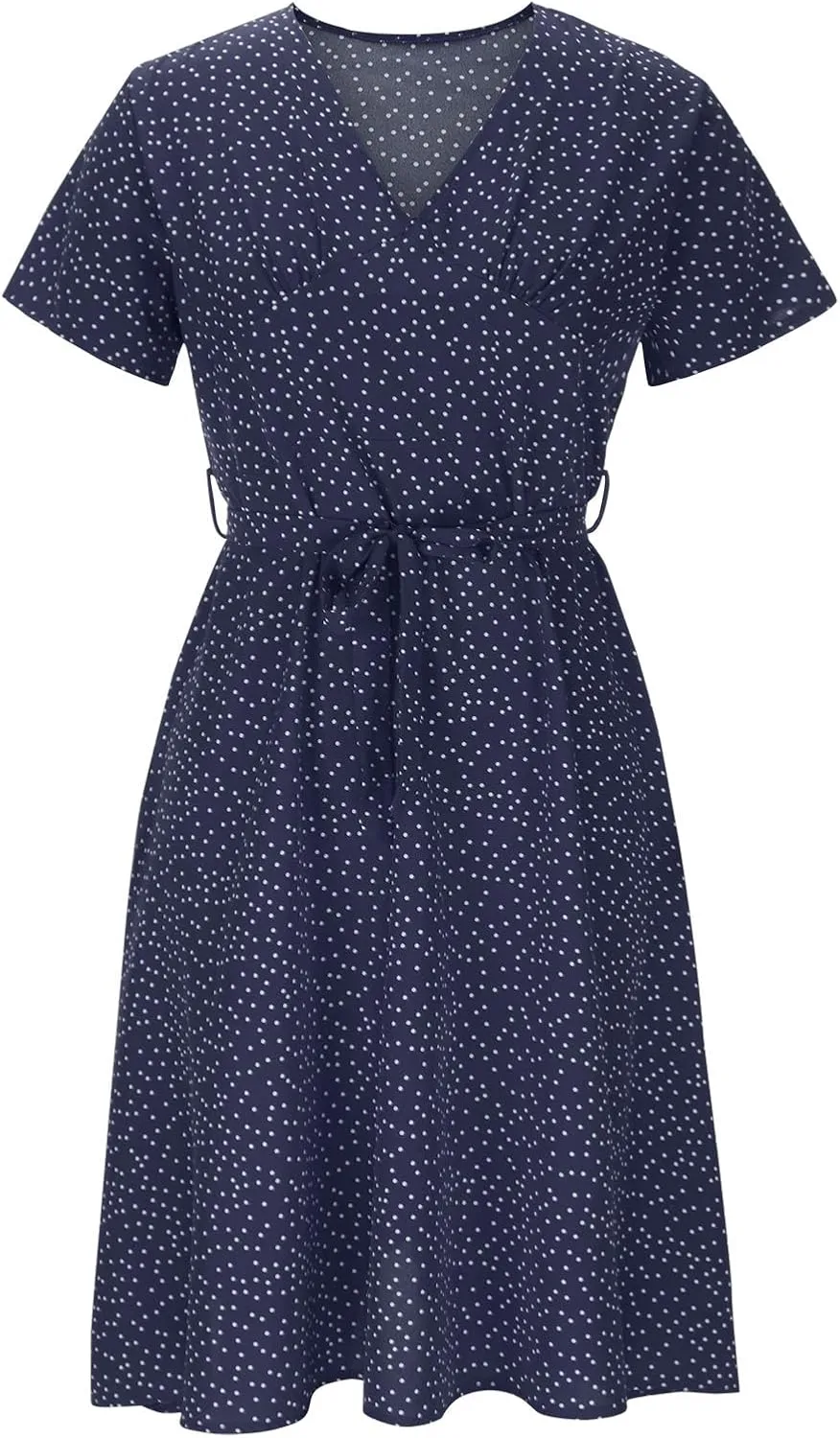 Maxi Dresses for Women 2025 Summer Floral Printed Short Sleeve V Neck Tunic Maxi Dresses Flowy Hem Swing Dresse