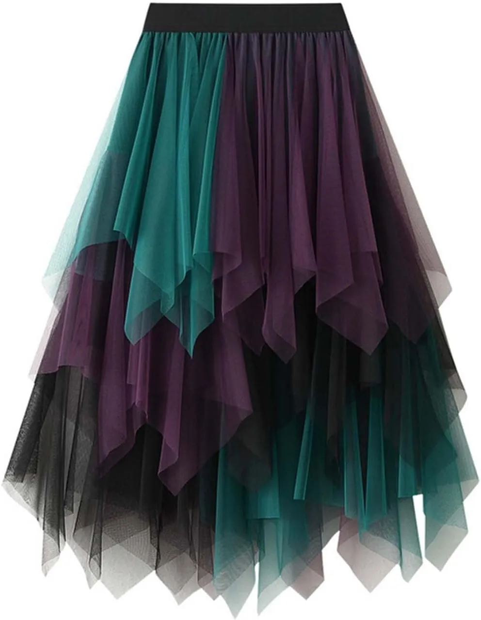 Maxi Skirt for Women Trendy Gradient Sheer Mesh Multi Layer Pleated Lightweight Summer Midi Skirts for Vacation Streetwear