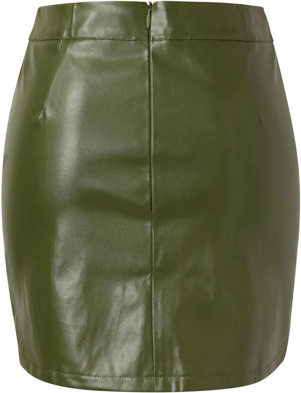 Maxi Skirt with Slit for Women PU Leather Back Zipper Slim Fit Stretchy High Elastic Waist Business Workout Short Skirt
