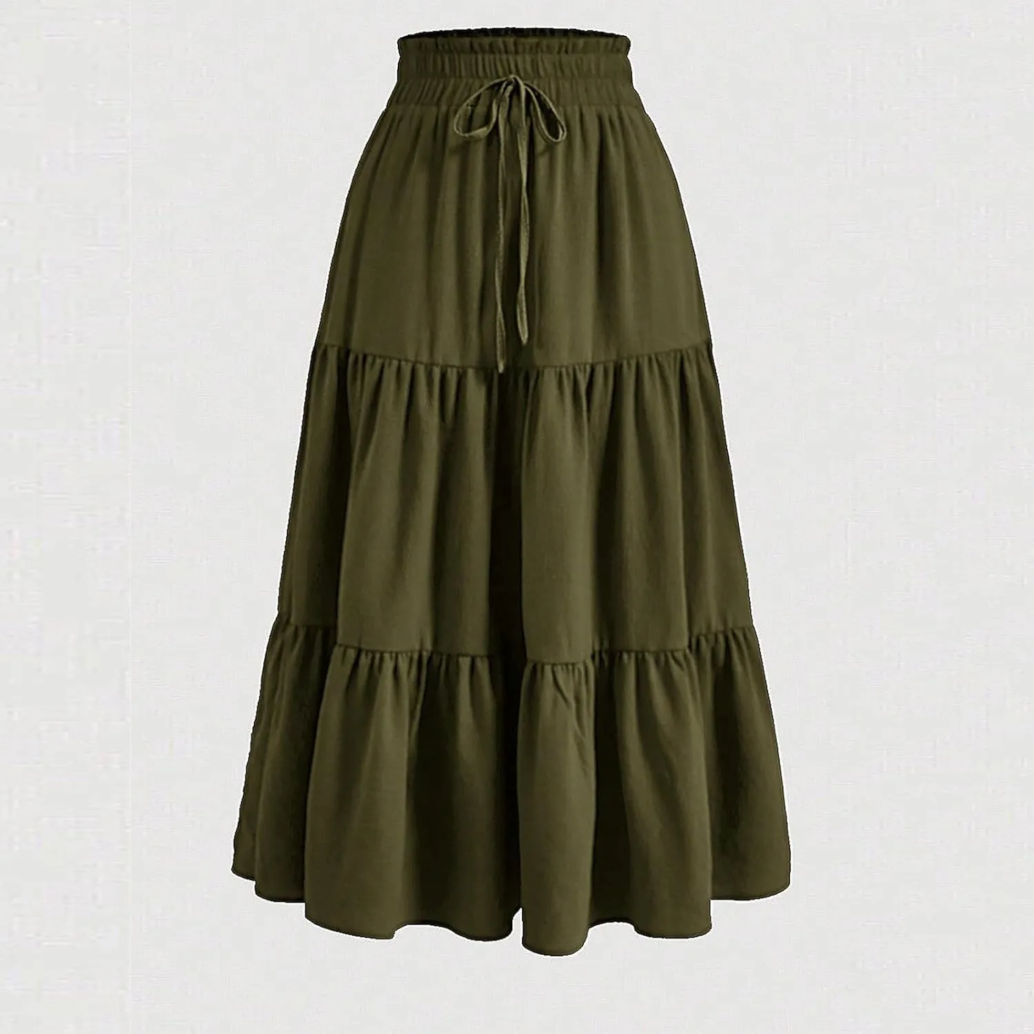 Maxi Skirts for Women High Waisted Tiered A Line Long Skirt Drawstring Flowy Floral Pleated Summer Skirt with Pockets
