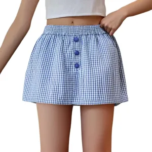 Maxi Skirts for Women Short High Elastic Waist Button Casual Plaid Loose Fit Y2K Mini Skirts Trendy Clothes