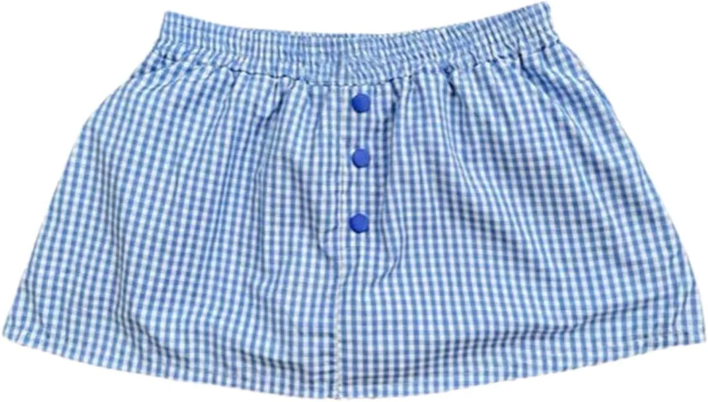 Maxi Skirts for Women Short High Elastic Waist Button Casual Plaid Loose Fit Y2K Mini Skirts Trendy Clothes