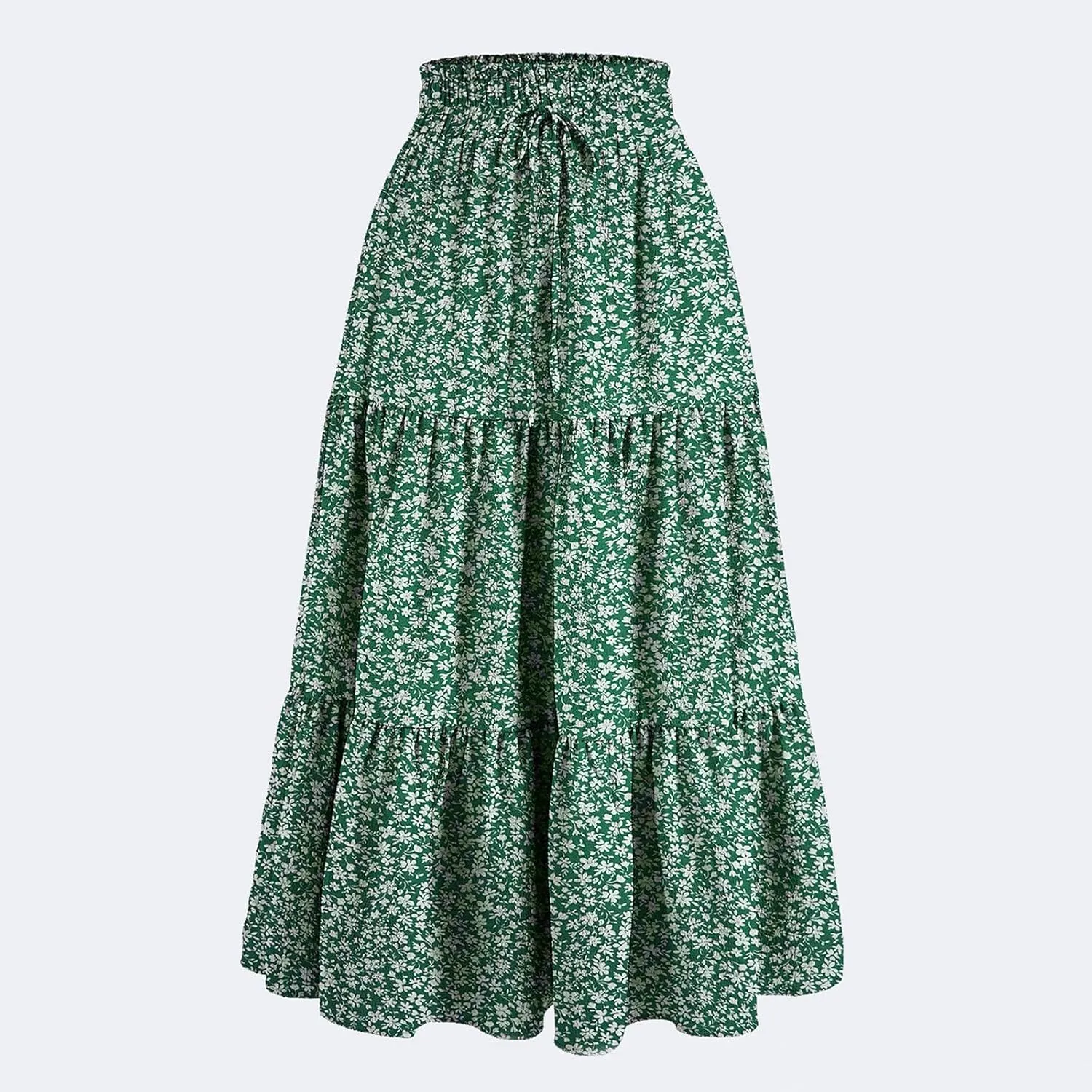 Maxi Skirts for Women Trendy Summer A Line Long Skirt Drawstring High Waisted Tiered Flowy Pleated Skirt with Pockets