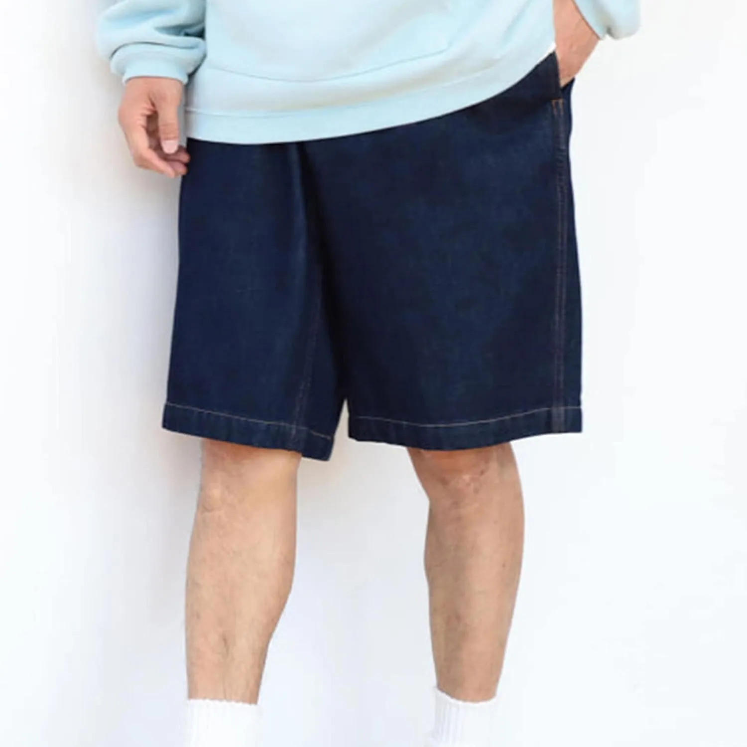Men Elastic Jean Shorts Loose Fit Classic Cargo Denim Shorts Male Casual Relaxed Stretch Jean Shorts