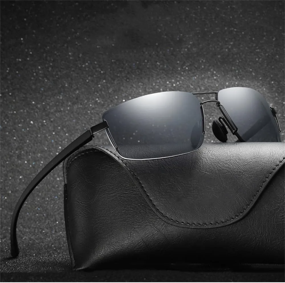 Men Polarized Sunglasses Rimless Male Sun Glasses Ultra Light TR90 Driving Eyeglass(Gold Tea,one)