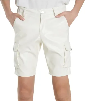 Mens 6 Inch Shorts Classic Fit Button Pocket Zipper Solid Shorts Vintage Fashion Pu Leather Straight Leg Shorts