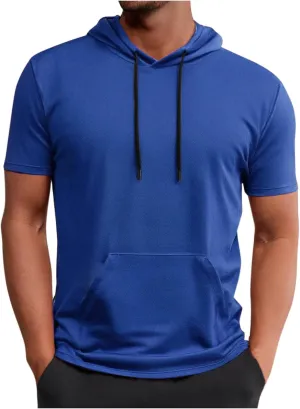 Mens Athletic Breathable Hooded Shirt Short Sleeve Workout Sport Hoodie Casual Running T-Shirt Quick Dry Pullover Top