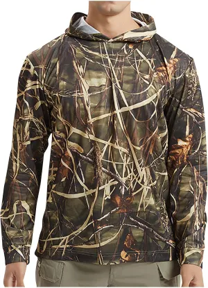 Mens Breathable Sun Shirt UPF 50  Outdoor Camo Hooded Fishing Hiking Shirts Summer Quick Dry Long Sleeve Sun Hoodies