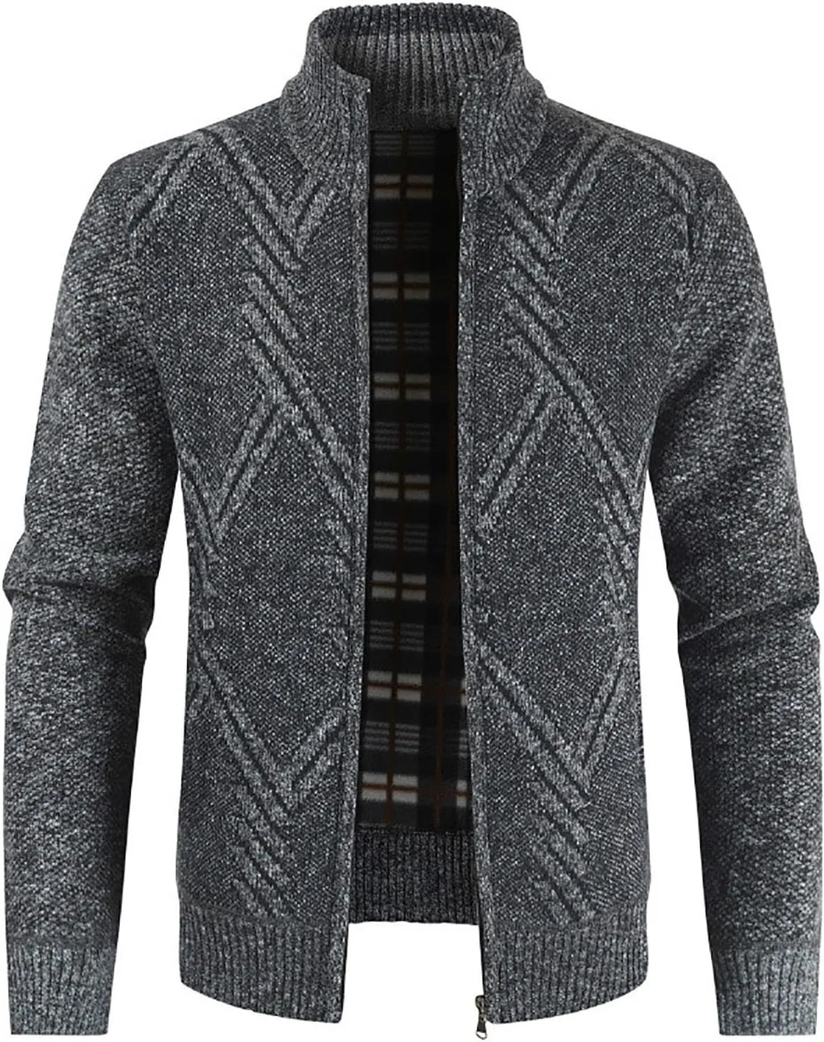 Men's Cardigan Sweaters Casual Slim Fit Full Zip Stand Collar Sweaters Long Sleeve Graphics Knitted Cardigan Coats