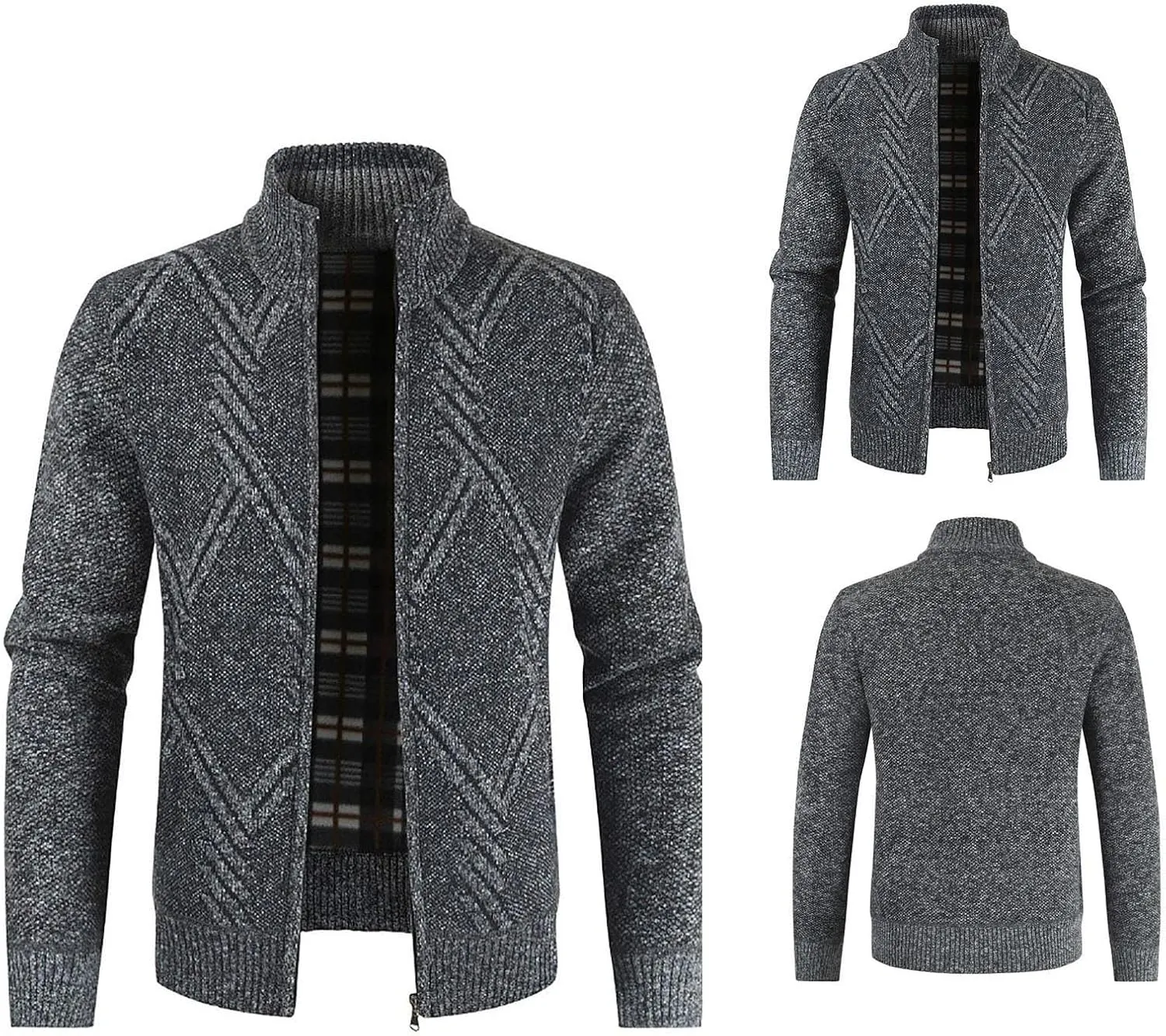 Men's Cardigan Sweaters Casual Slim Fit Full Zip Stand Collar Sweaters Long Sleeve Graphics Knitted Cardigan Coats