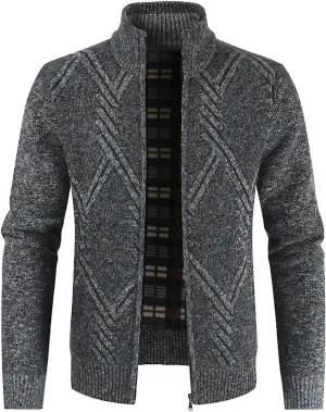 Men's Cardigan Sweaters Casual Slim Fit Full Zip Stand Collar Sweaters Long Sleeve Graphics Knitted Cardigan Coats