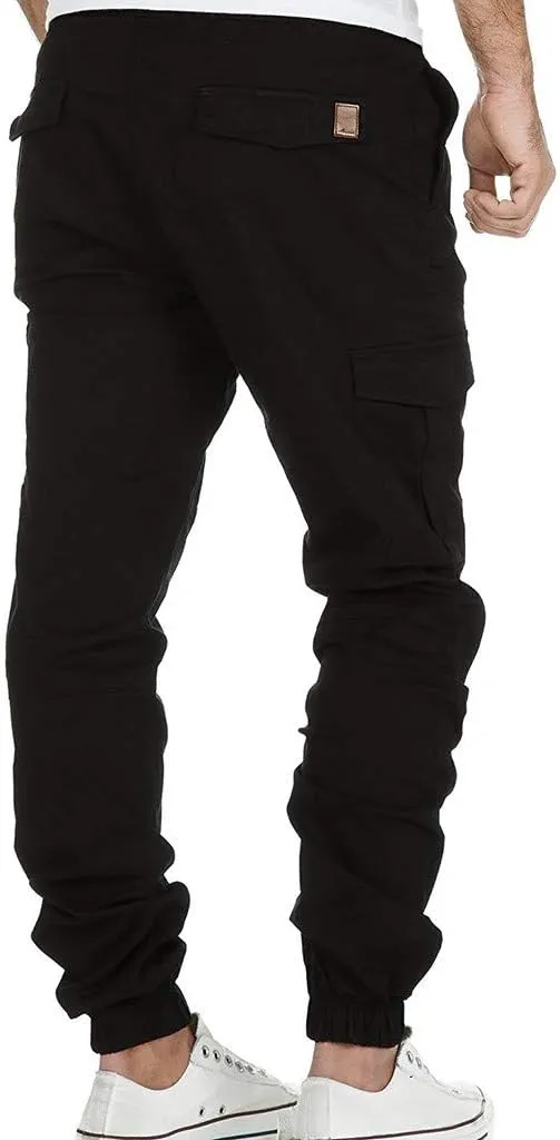 Men's Cargo Pants Casual Drawstring Multi-Pocket Solid Work Tie Feet Trousers Relaxed Fit Lightweight Sweatpants