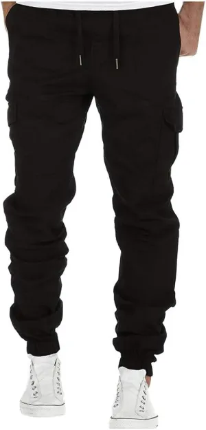Men's Cargo Pants Casual Drawstring Multi-Pocket Solid Work Tie Feet Trousers Relaxed Fit Lightweight Sweatpants