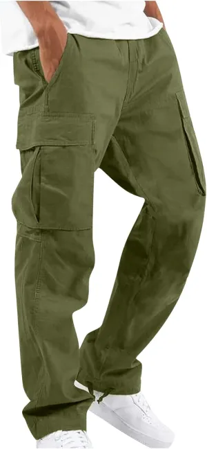 Men's Cargo Pants Relaxed fit Stretch Cargo Work Pants Drawstring Waist Straight Leg Lounge Pants with Multi Pockets