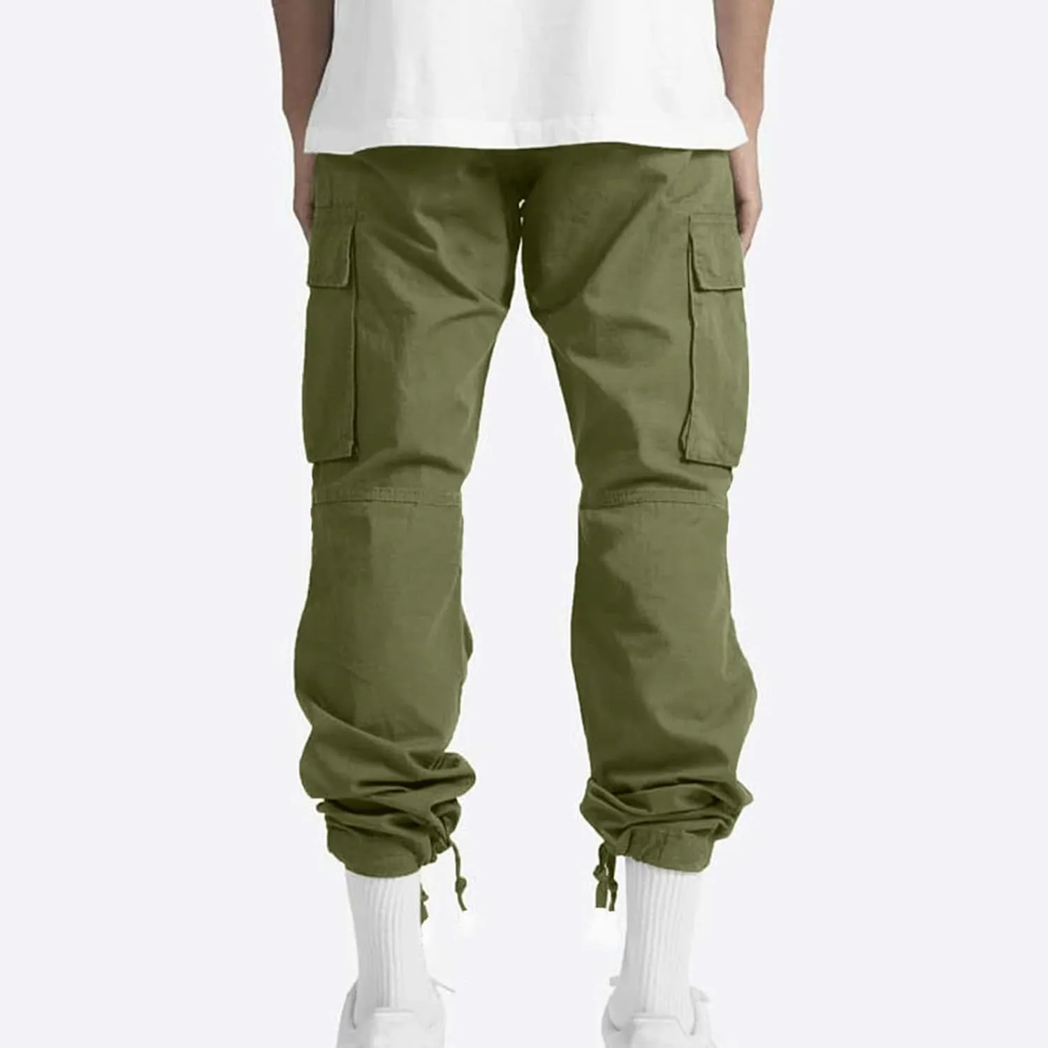 Men's Cargo Pants Relaxed fit Stretch Cargo Work Pants Drawstring Waist Straight Leg Lounge Pants with Multi Pockets