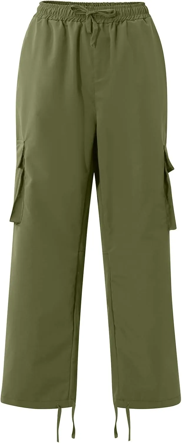 Men's Cargo Pants Relaxed fit Stretch Cargo Work Pants Drawstring Waist Straight Leg Lounge Pants with Multi Pockets