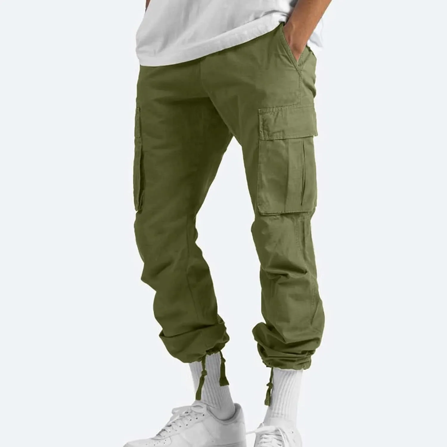 Men's Cargo Pants Relaxed fit Stretch Cargo Work Pants Drawstring Waist Straight Leg Lounge Pants with Multi Pockets