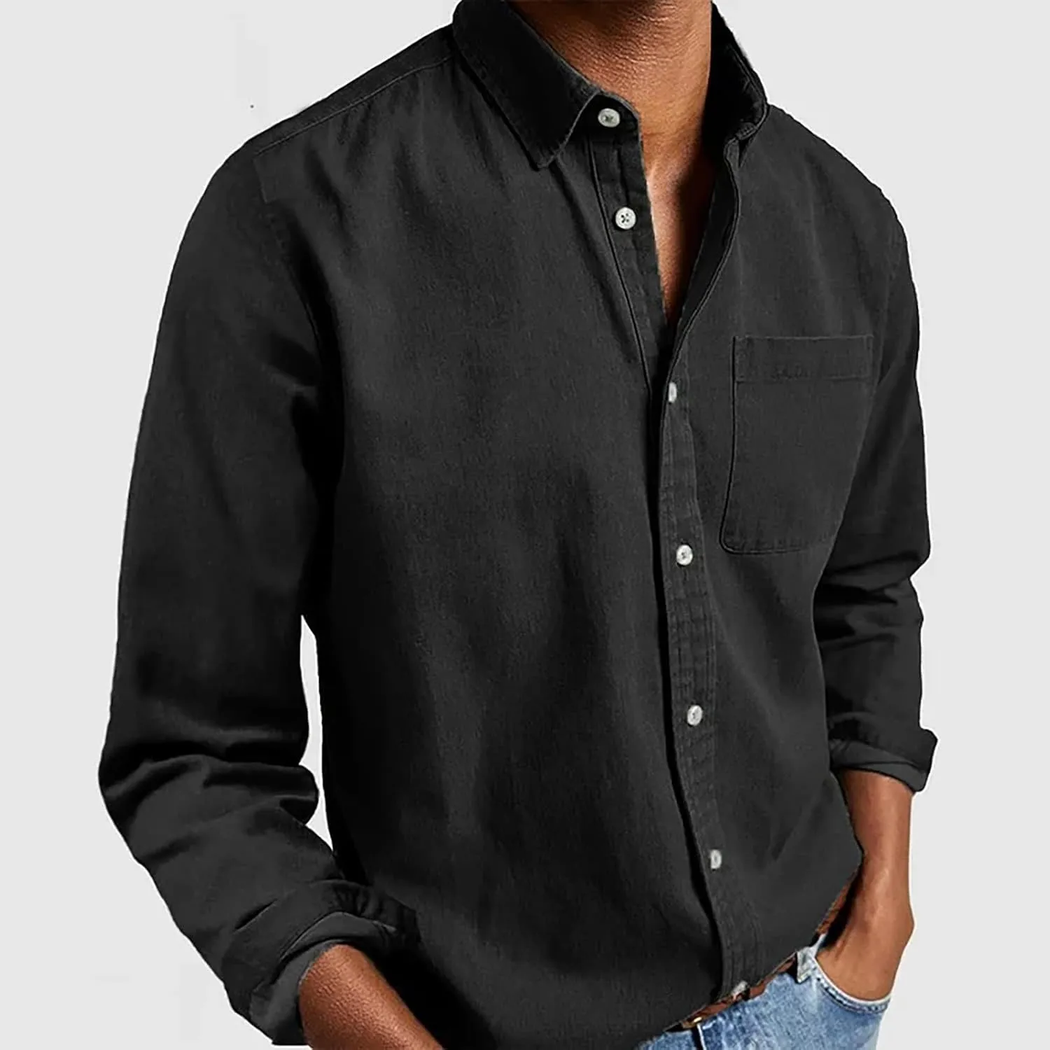 Mens Casual Button Down Shirts Slim Fit Solid Long Sleeve T Shirt Smart Gentleman Bussiness Work Golf Blouse Tees