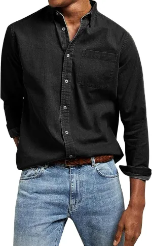 Mens Casual Button Down Shirts Slim Fit Solid Long Sleeve T Shirt Smart Gentleman Bussiness Work Golf Blouse Tees