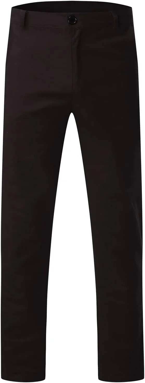 Men's Casual Pants Solid Pocket Button Mid Waist Work Trousers Relaxed Fit Straight Leg Long Pants