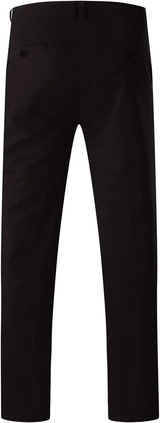 Men's Casual Pants Solid Pocket Button Mid Waist Work Trousers Relaxed Fit Straight Leg Long Pants
