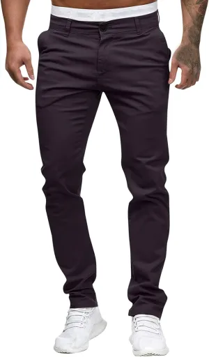 Men's Casual Pants Solid Pocket Button Mid Waist Work Trousers Relaxed Fit Straight Leg Long Pants