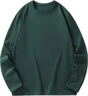 Men's Cotton Tshirts Casual Stylish Solid Long Sleeve Shirt Oversize Baggy Crewneck Breathable Pullover Tops 2024