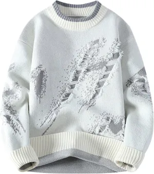 Mens Crewneck Sweater Long Sleeve Pullover Ribbed Knitted Tops Lightweight Casual Loose Knitwear Fall Fashion Sweater