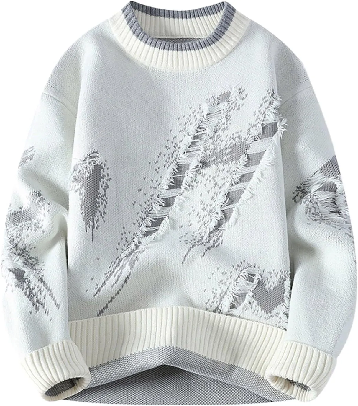 Mens Crewneck Sweater Long Sleeve Pullover Ribbed Knitted Tops Lightweight Casual Loose Knitwear Fall Fashion Sweater